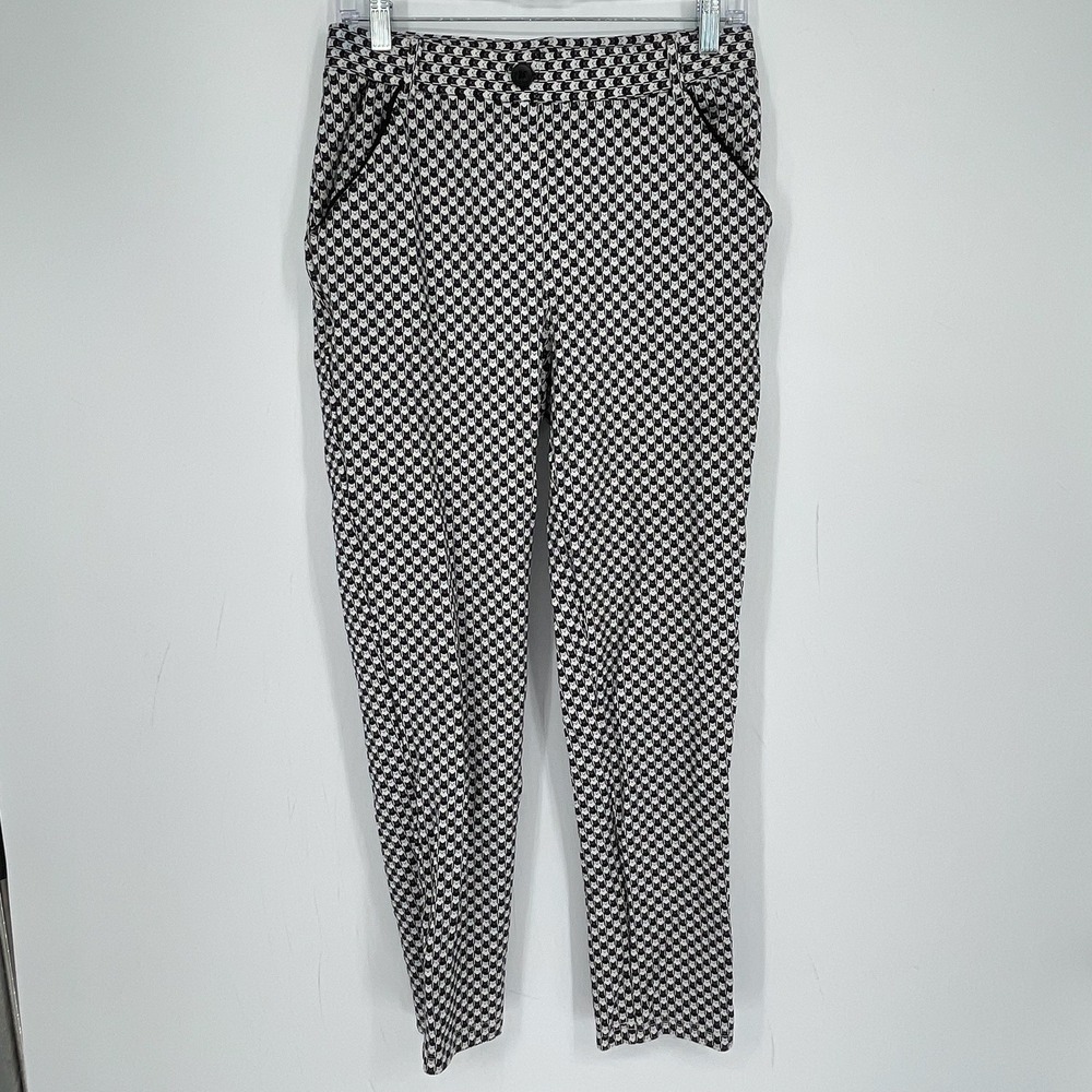 Betabrand Women's Black White Cat Print Stretch Yoga Dress Pants Size MP Petite